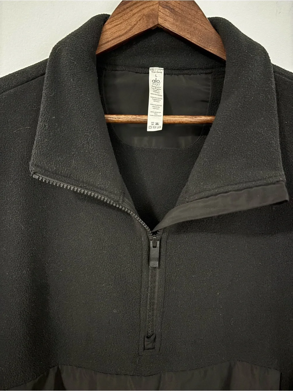 Alo Yoga Black Fleece Half Zip Pullover Jacket Large Oversized Kangaroo Pocket